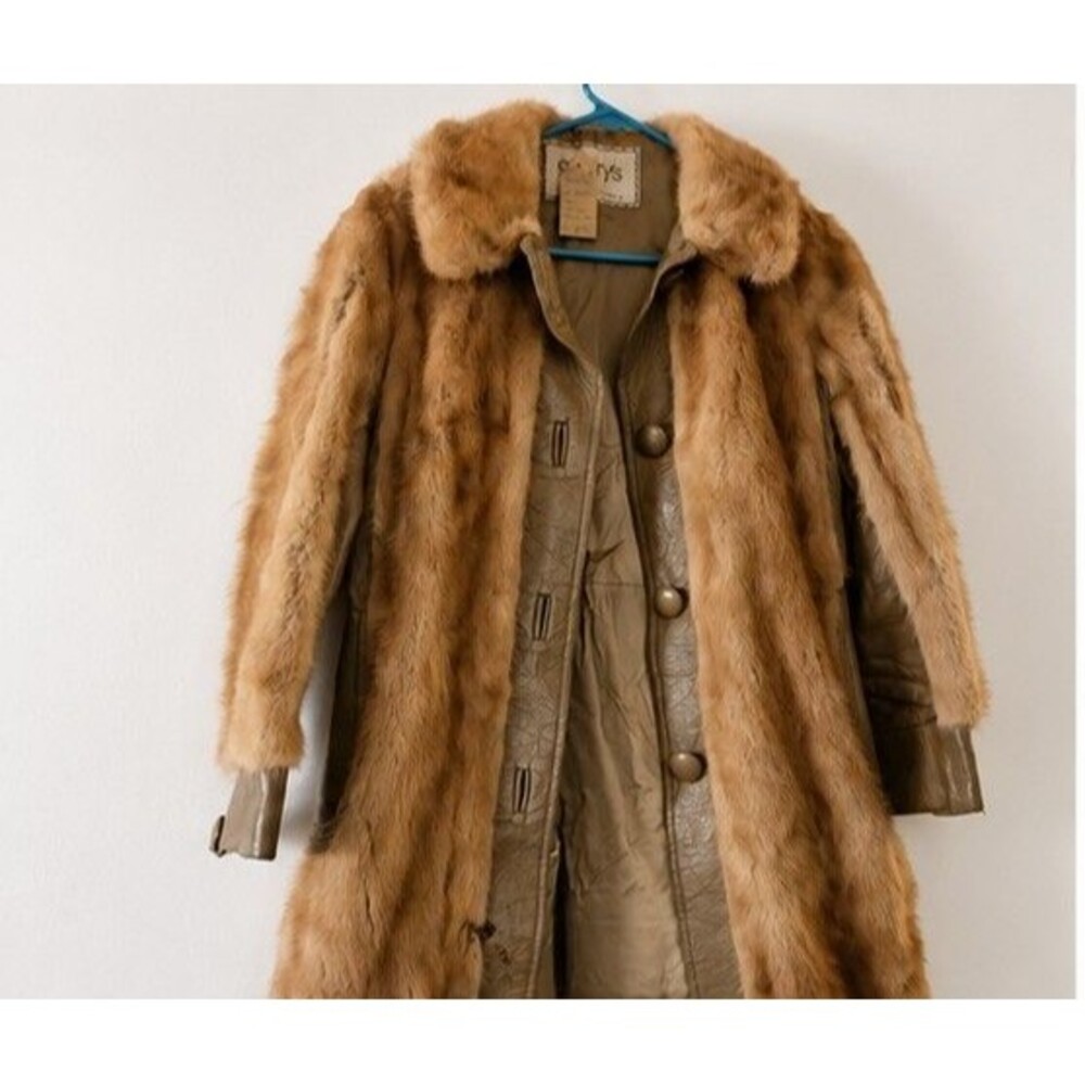 Vintage Embry's Genuine Mink Fur Coat Women's Brown Leather Trim Made in USA